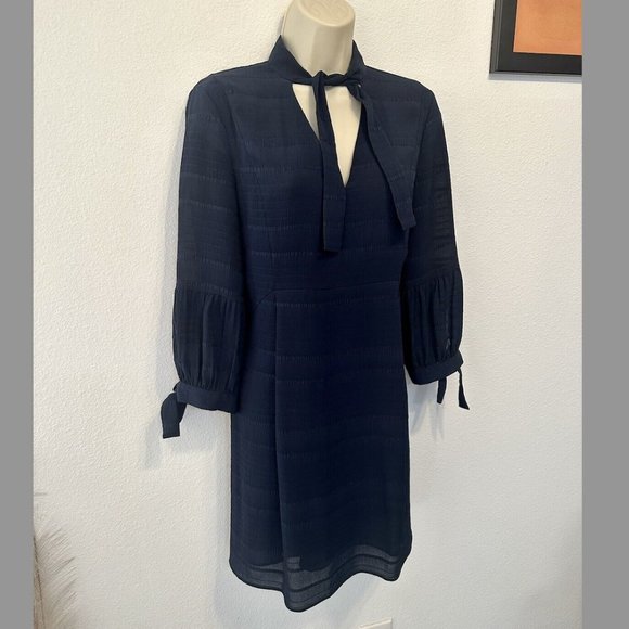 Whistles Womens Sz 8 M Navy Blue Knee Length Shift Dress Tie Sleeves Classic - Picture 4 of 11